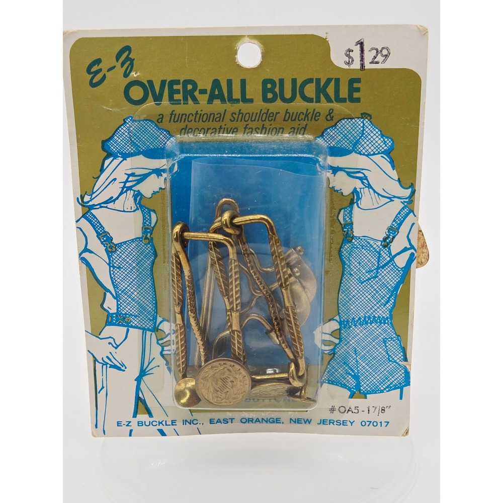 Vintage E-Z Over-All Buckle Set Gold Tone Hardware 2 Buckles 2 Pivot Buttons OA5